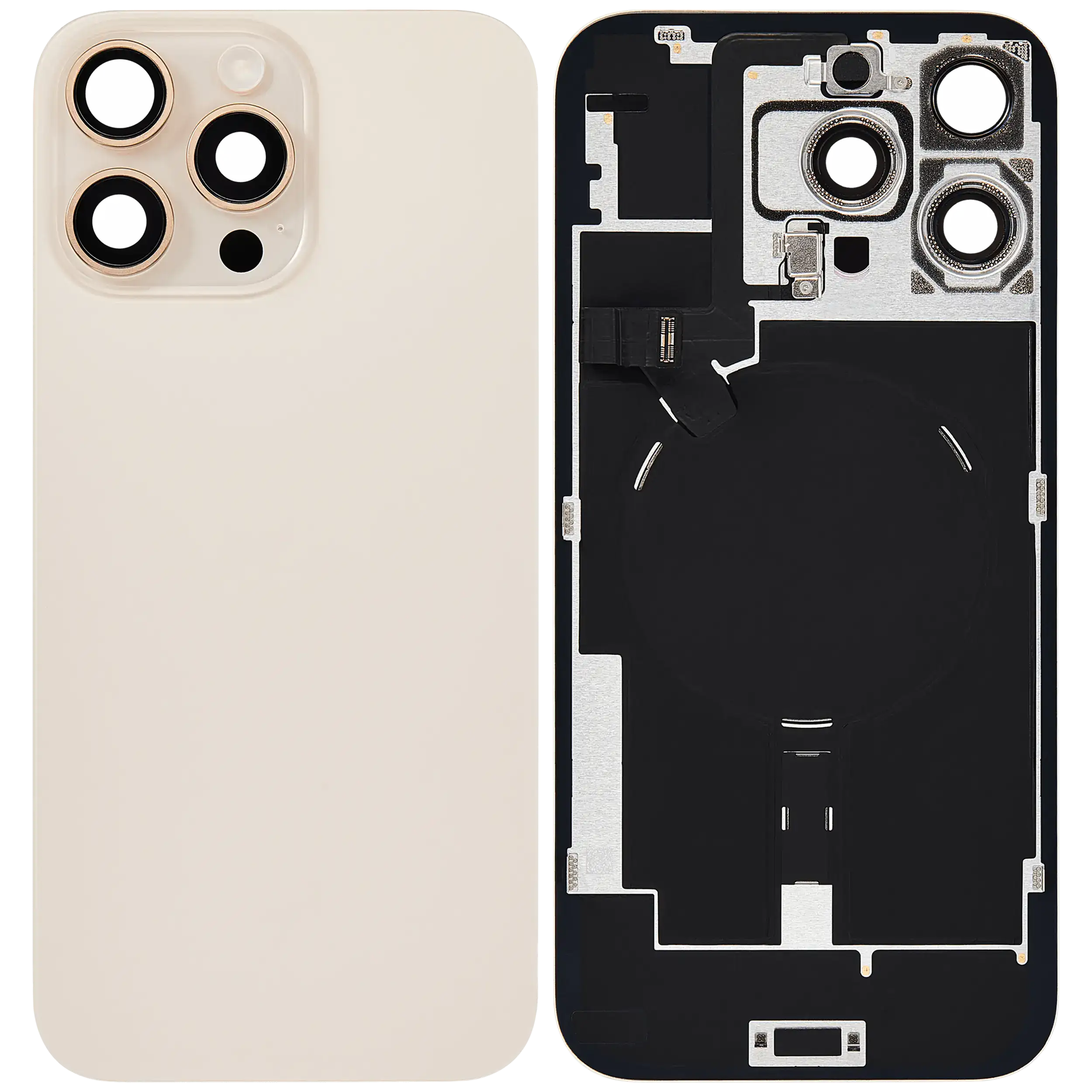 Apple iPhone 16 Pro Max Sklo Zadního Housingu + Sklíčko Kamery + Kovová Destička + Magsafe Magnet pouštní titan (Desert Titanium)
