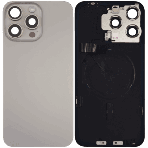 Apple iPhone 15 Pro Max Sklo Zadního Housingu + Sklíčko Kamery + Kovová Destička + Magsafe Magnet Přírodní Titan/Natural Titanium