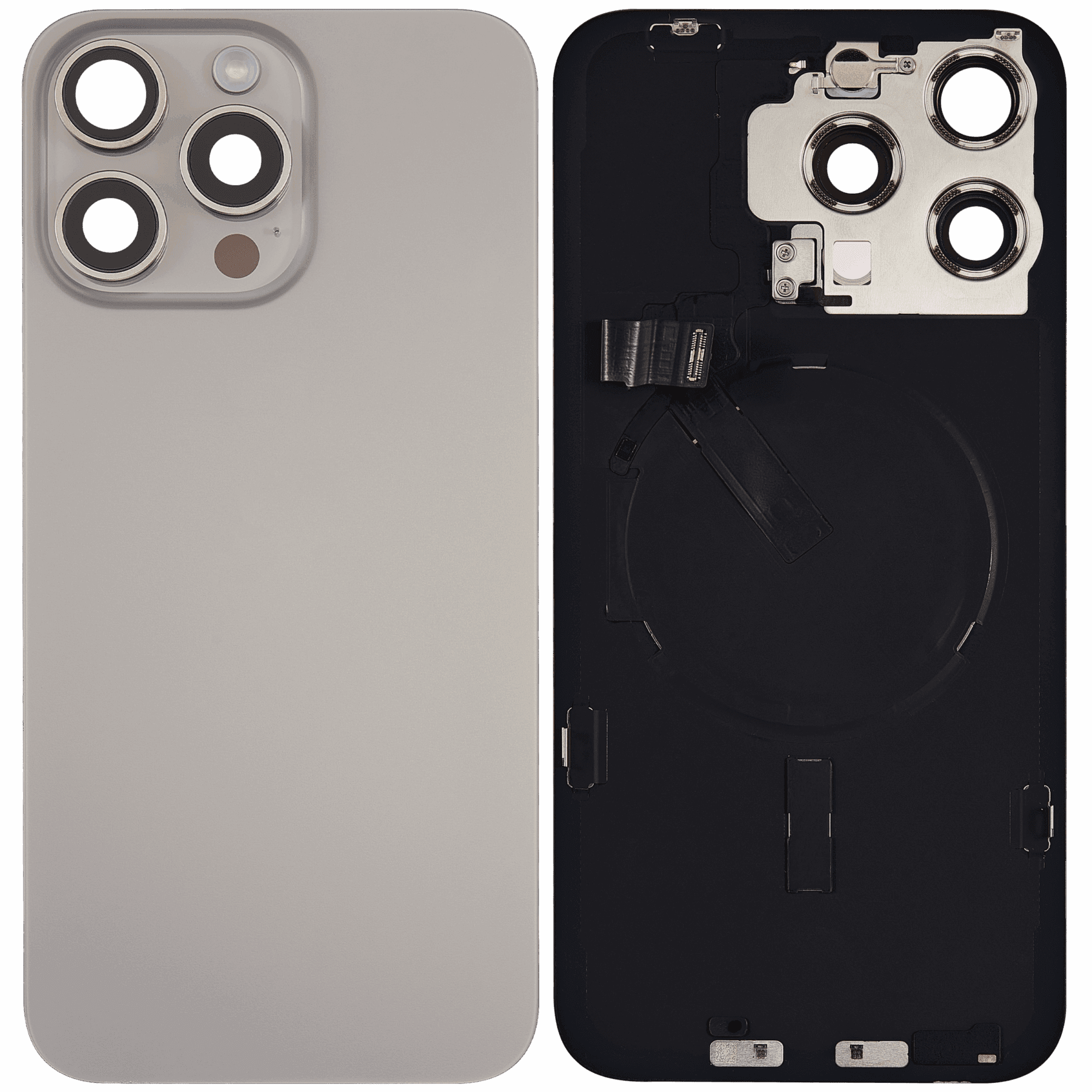 Apple iPhone 15 Pro Max Sklo Zadního Housingu + Sklíčko Kamery + Kovová Destička + Magsafe Magnet Přírodní Titan/Natural Titanium