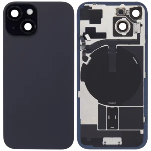 Apple iPhone 15 Sklo Zadního Housingu + Sklíčko Kamery + Kovová Destička + Magsafe Magnet Černá/Black
