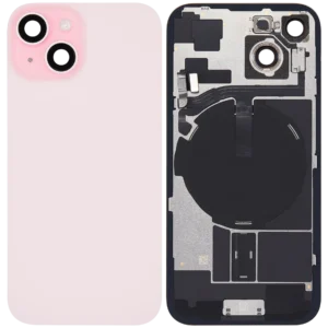 Apple iPhone 15 Sklo Zadního Housingu + Sklíčko Kamery + Kovová Destička + Magsafe Magnet Růžová/Pink