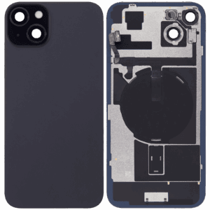 Apple iPhone 15 Plus Zadní Sklo Zadního Housingu + Sklíčko Kamery + Kovová Destička + Magsafe Magnet Černá/Black