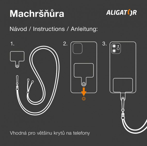 Aligator Machršňůra - Univerzální šňůrka pro mobilní telefon, černá - Obrázek 5