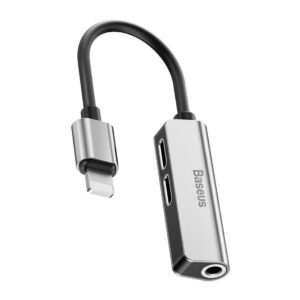 Baseus CALL52-S1 Lightning Rozbočovač 2x Lightning/3,5mm Jack Silver