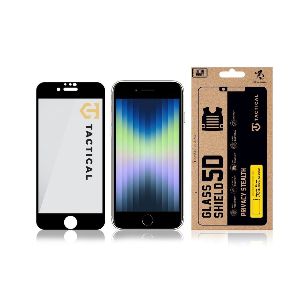 Tactical Glass Shield Privacy Stealth 5D sklo pro Apple iPhone 7/8/SE 2020/SE 2022 Black - Obrázek 4
