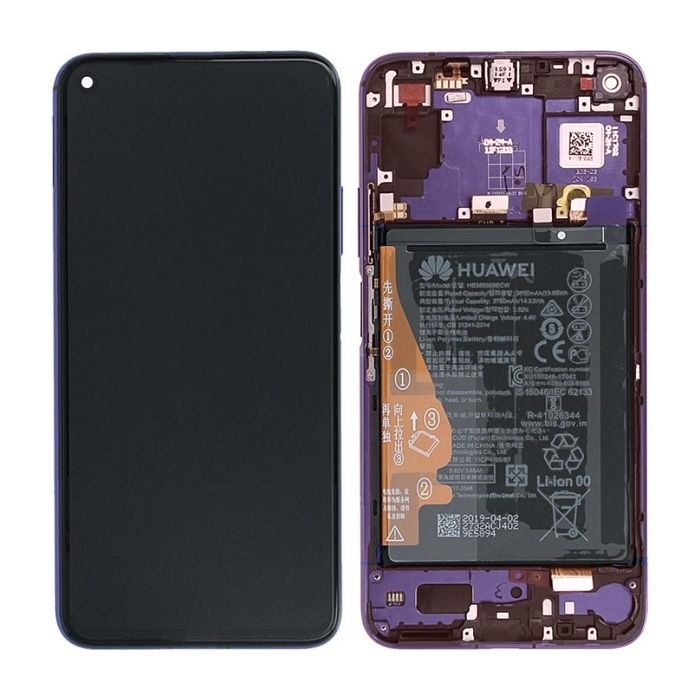 Huawei Nova 5T (YAL-L21, YAL-L61, YAL-L71) LCD displej + Dotyková Deska + Přední kryt Originální kvalita vč. sklíčka kamery Fialová/Purple - Service pack
