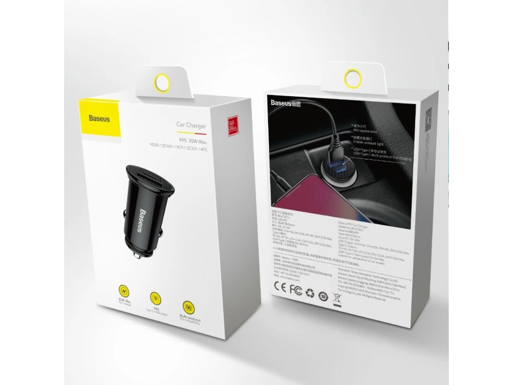 Baseus Circular Plastic A+C 30W PPS Car Charger (PD3.0 QC4.0+ SCP AFC) Black - Obrázek 2