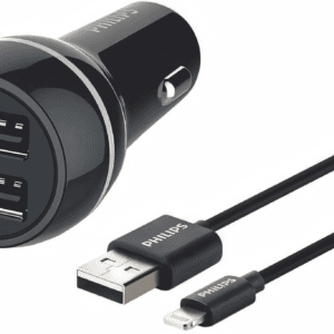 Adaptér do auta Philips DLP2357V, 2x USB, 3.1A + Lightning kabel Black