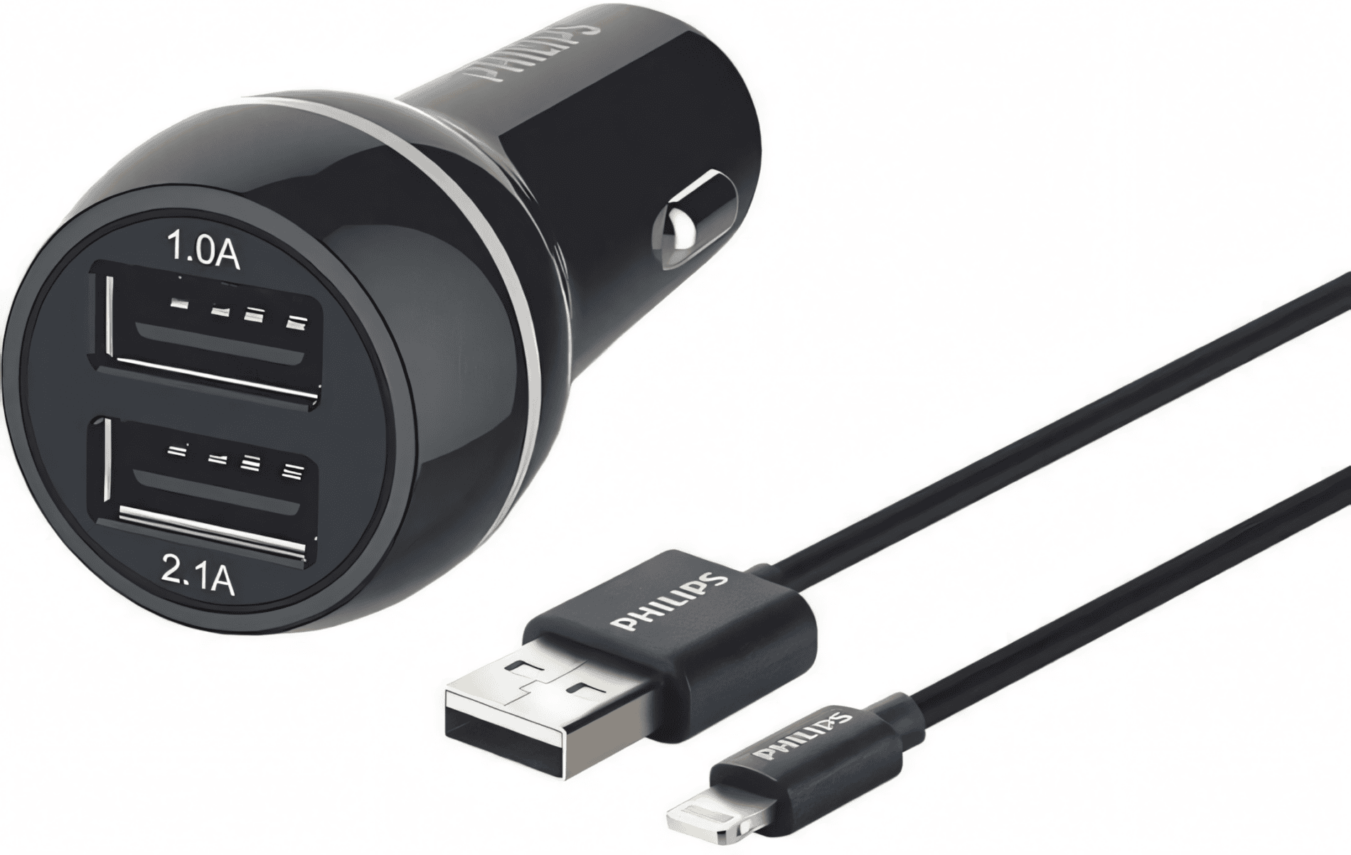 Adaptér do auta Philips DLP2357V, 2x USB, 3.1A + Lightning kabel Black