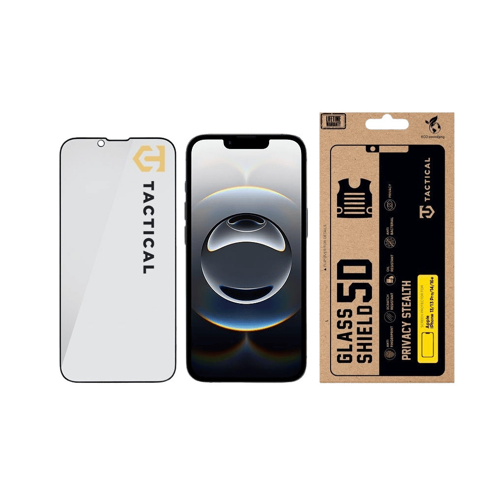 Tactical Glass Shield Privacy Stealth 5D sklo pro Apple iPhone 13/13 Pro/14/16e/17e Black - Obrázek 3